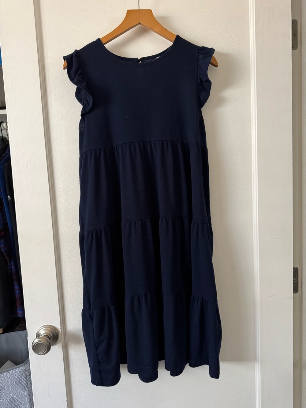Navy Tiered Ruffle Sleeve Dress